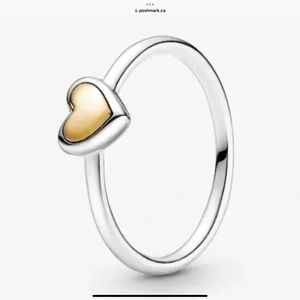 Pandora two tone ring, 14k gold heart in silver